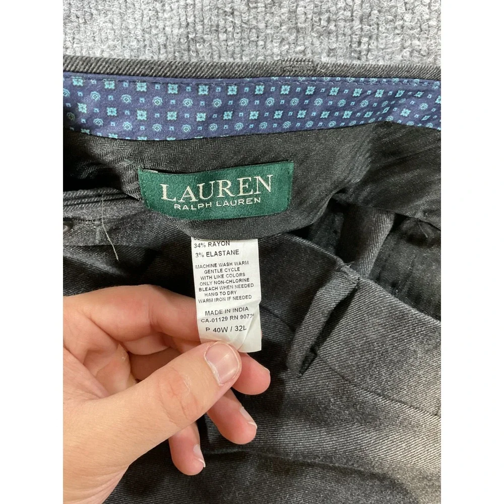 Lauren Ralph Lauren Dress Pants Mens 40x32 Gray Classic Fit Flat Front Business